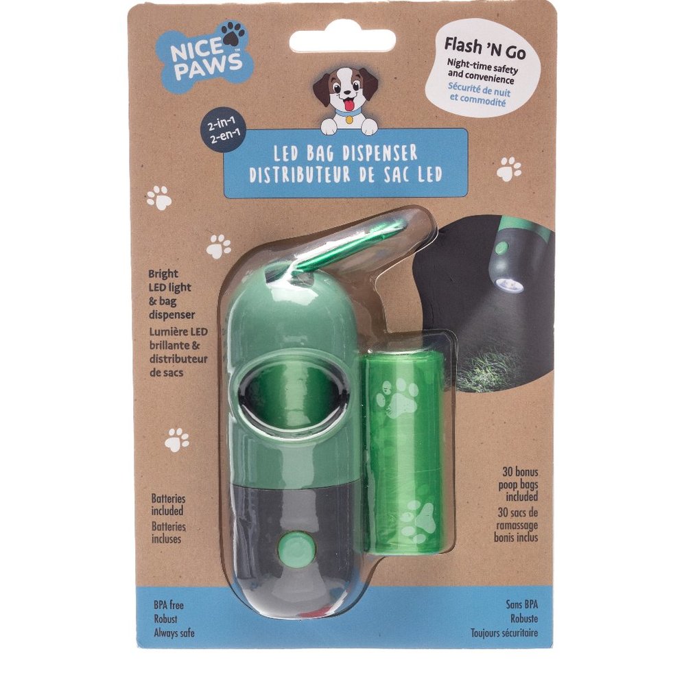 NICE PAWS LED Bag Dispenser (w/ 2 rolls)
